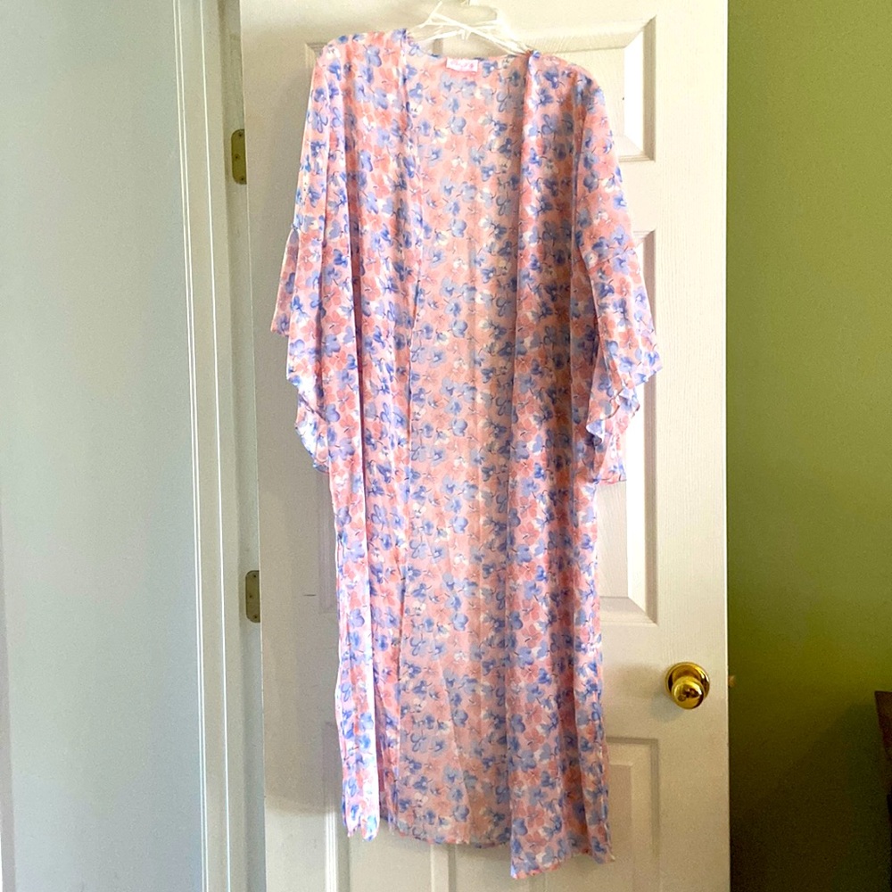 Pink and blue floral kimono